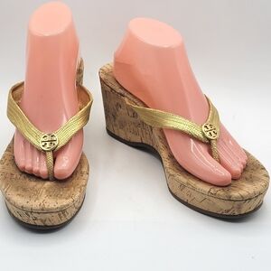 Tory Burch "SUZY" Gold Wedge Sandals‎ SIZE 10. #1392